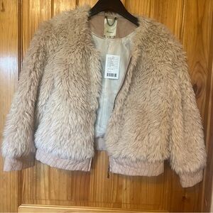 Anthropologie Elevenses Faux Fur Cream Bomber Jacket